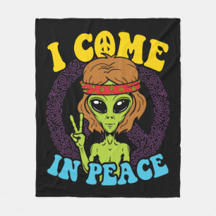 Alien Hippie I Come in Peace Fleece Blanket