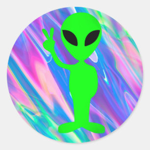 alien hologram classic round sticker