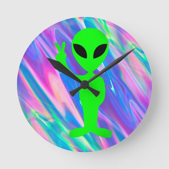 alien hologram round clock (Front)