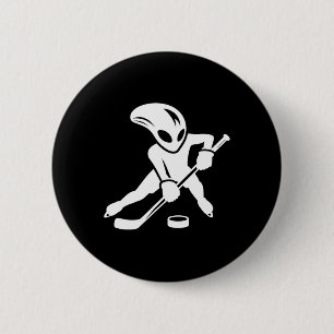 Alien Ice Hockey Player Cool Cartoon  6 Cm Round Badge