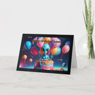 Alien in a Cake Boy's Birthday Card