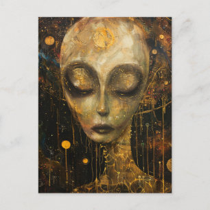 Alien in a Klimt Style Postcard