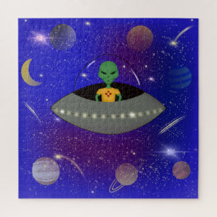 Alien in a Spaceship Wearing a New Mexico t-shirt Jigsaw Puzzle