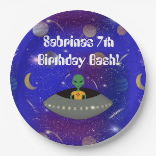 Alien in a Spaceship Wearing a New Mexico t-shirt Paper Plate