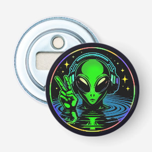Alien in Headphones giving Peace Sign Bottle Opener