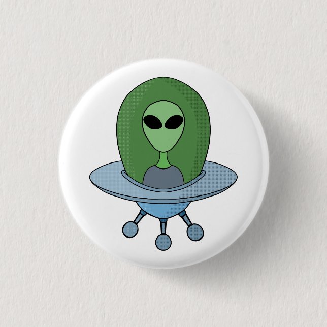 Alien in his little spaceship 3 cm round badge (Front)
