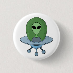 Alien in his little spaceship 3 cm round badge