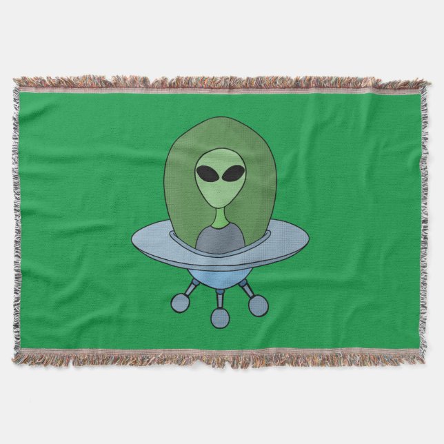 Alien in his little spaceship throw blanket (Front)