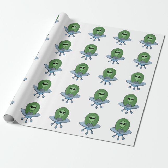 Alien in his little spaceship wrapping paper (Unrolled)
