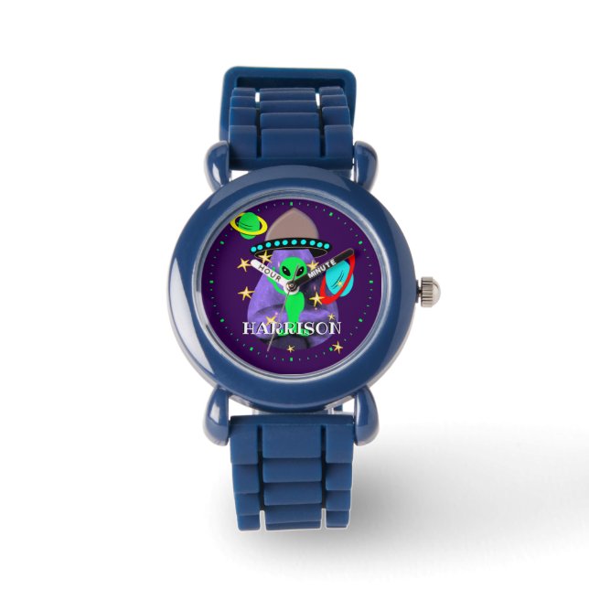 Alien In Outer Space fun Kids Personalised Watch (Front)