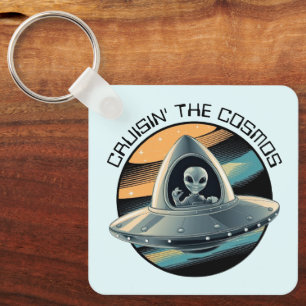 Alien in Spaceship  Key Ring