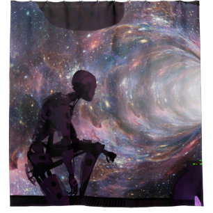 Alien in spaceship shower curtain