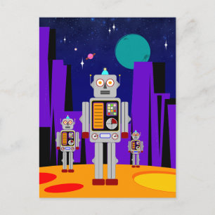 Alien Invasion - Robots Holiday Postcard