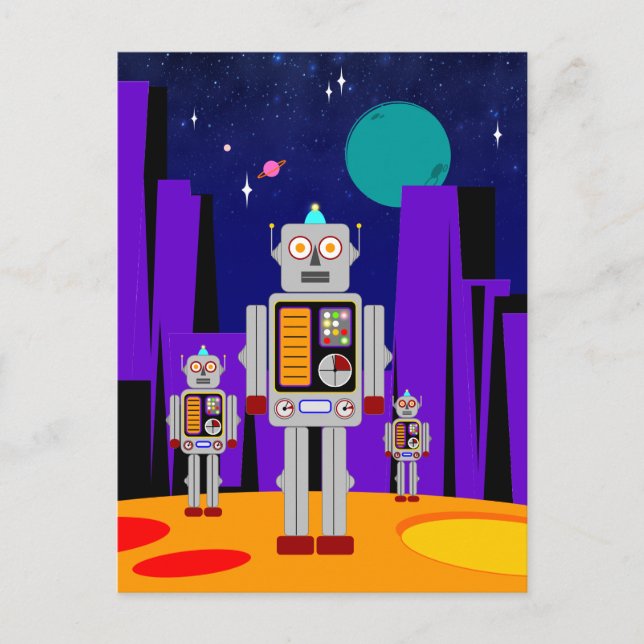 Alien Invasion - Robots Holiday Postcard (Front)