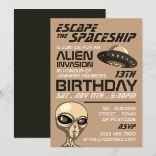 Alien Invasion Theme, Escape Room, Birthday Party Invitation