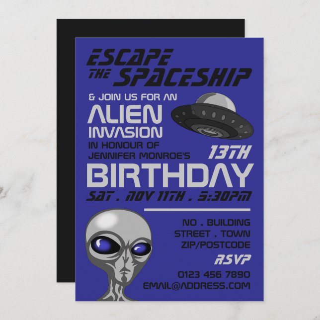 Alien Invasion Theme, Escape Room, Birthday Party Invitation (Front/Back)