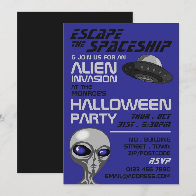 Alien Invasion Theme, Escape Room, Halloween Party Invitation (Front/Back)
