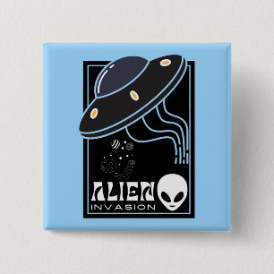 Alien Invasion UFO space galaxy 15 Cm Square Badge