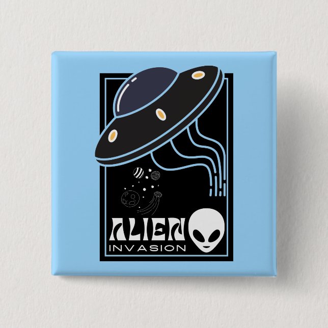 Alien Invasion UFO space galaxy 15 Cm Square Badge (Front)