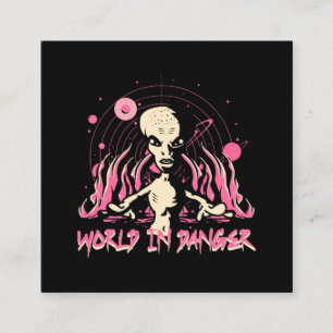 Alien invasion ufo square business card