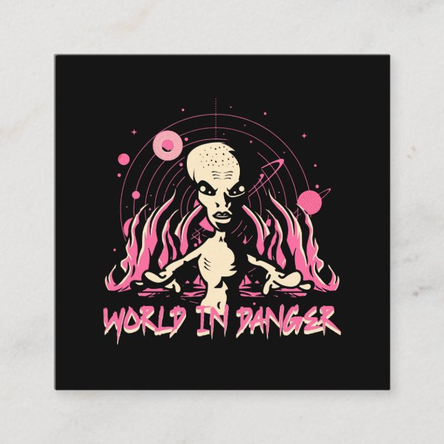 Alien invasion ufo square business card (Front)