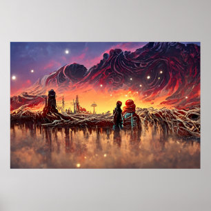 Alien Landscape in Outer Space Abstract Poster