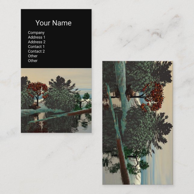 ALIEN LANDSCAPE,TREES LAGOON HYPERION Sci Fi Black Business Card (Front/Back)