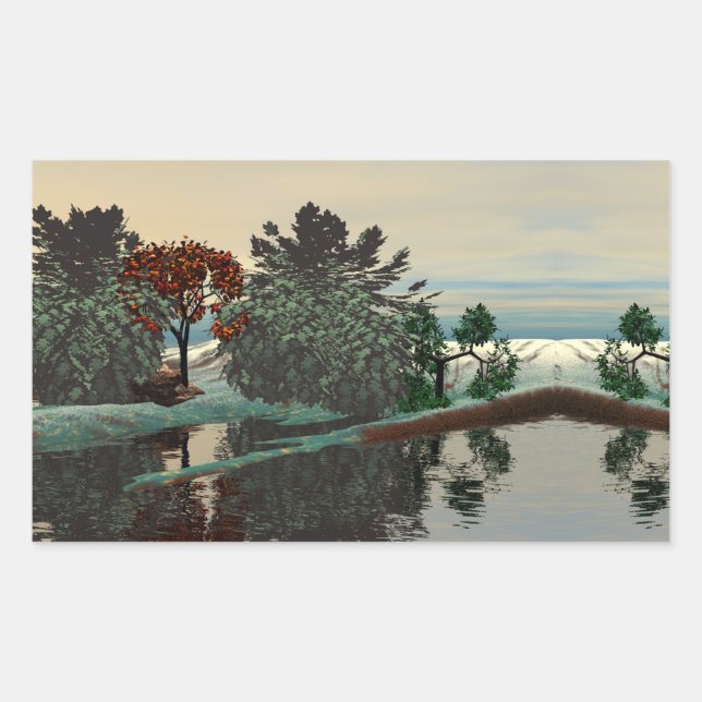 ALIEN LANDSCAPE,TREES,LAGOON HYPERION Sci Fi Rectangular Sticker (Front)