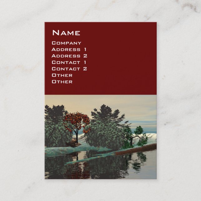 ALIEN LANDSCAPE,TREES LAGOON HYPERION Sci Fi Red Business Card (Front)