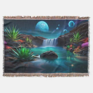 Alien Landscape Waterfall Moons Throw Blanket