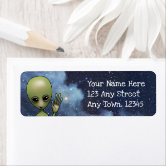 Alien Little Green Man Sci Fi Stars Galaxy Label