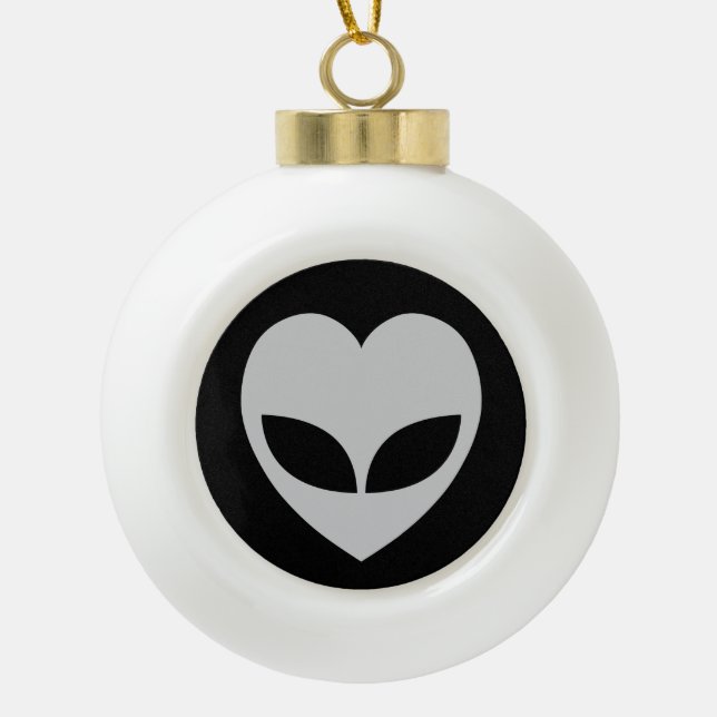 Alien Love Heart Ceramic Ball Christmas Ornament (Front)