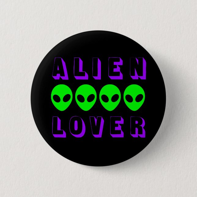 Alien Lover in Dark Purple and Sci Fi Green 6 Cm Round Badge (Front)