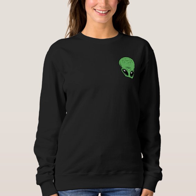Alien Lovers Cute Eyes Peeping Out Green Head Alie Sweatshirt (Front)