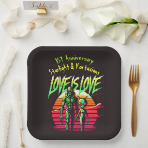 Alien Lovers Glowing Under Sunset Paper Plate