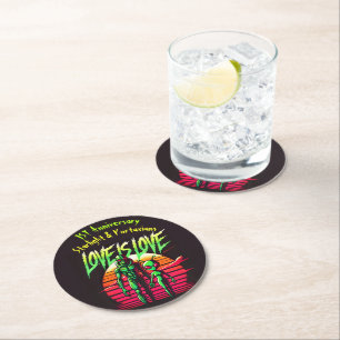 Alien Lovers Glowing Under Sunset Round Paper Coaster