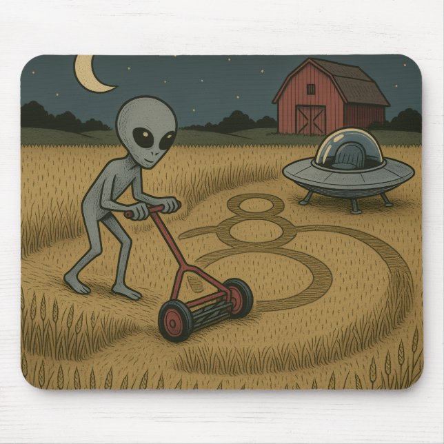 Alien Makes Crop Circles Fun Science Fiction Art Mouse Pad (Front)