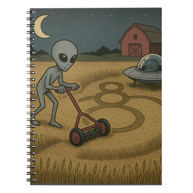 Alien Makes Crop Circles Fun Science Fiction Art Notebook (Front)
