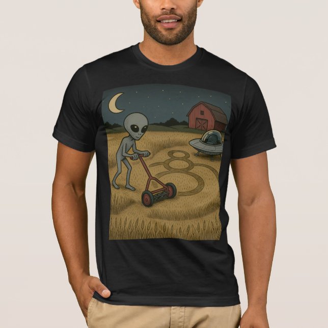 Alien Makes Crop Circles Fun Science Fiction Art T-Shirt (Front)