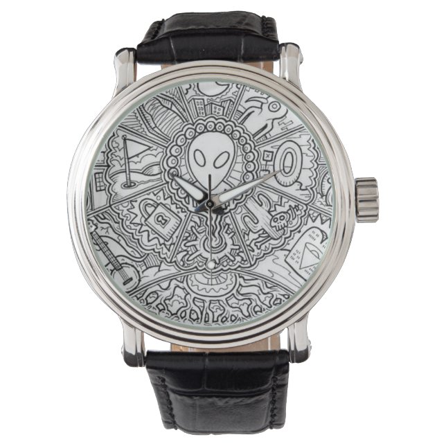 Alien Mandala Black and White Watch (Front)