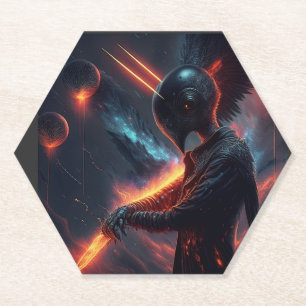Alien Manipulating Fire Beam Paper Coaster