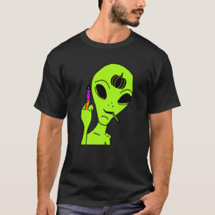 Alien Middle Finger Lazy Halloween Costume Ufo Pu T-Shirt