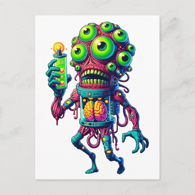 Alien Monster Creation with Electrical Test Tube Invitation Postcard (Front)