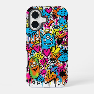 Alien Monster Graffiti Pattern iPhone 16 case