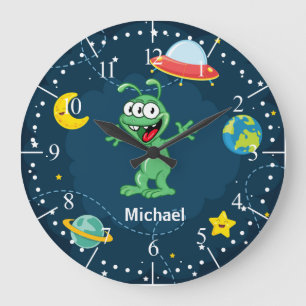 Alien monster illustration cartoon in space large clock