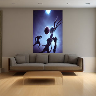 Alien monster playing basketball   AI Art Poster