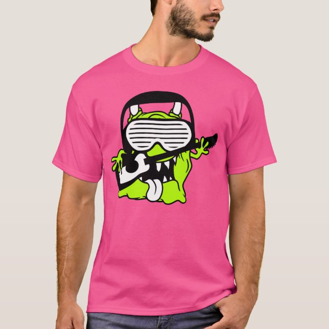 Alien Monster Playing Guitar Headphone Sunglasses  T-Shirt (Front)