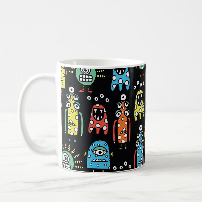 Alien Monsters: Cute Seamless Vintage Coffee Mug (Left)