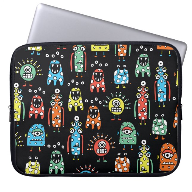 Alien Monsters: Cute Seamless Vintage Laptop Sleeve (Front)