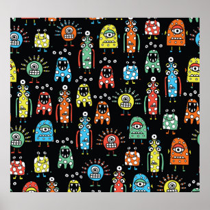 Alien Monsters: Cute Seamless Vintage Poster